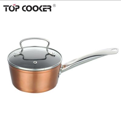 China Sustainable Hot Sale Forged Aluminum Nonstick Ceramic Milk Pan With Stainless Steel Handle for sale