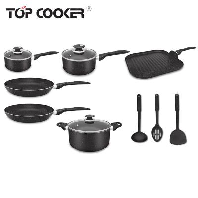 China 8 pcsAluminum Durable Pressed Stick Marble Non Stick Non Stick Coating With Induction Cookware Set for sale