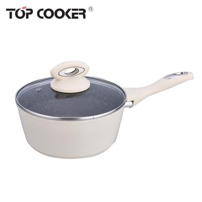 China Sustainable Forged Aluminum Marble Coating Sauce Pan With Bakelite Handle for sale