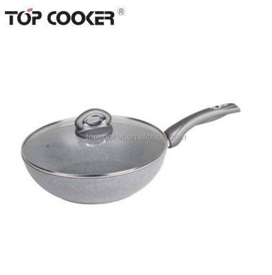 China Sustainable New Design Aluminum Forged Marble Coated Chinese Cookware Wok Pan for sale