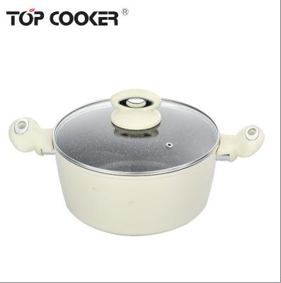 China Sustainable Cream Color Forged Marble Coating Aluminum Casserole Cooking Pot for sale