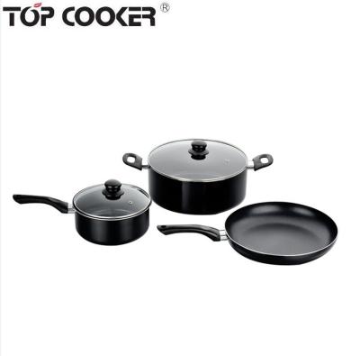 China Non Sustainable Healthy Aluminum 5pcs Black Stick Cookware Set for sale