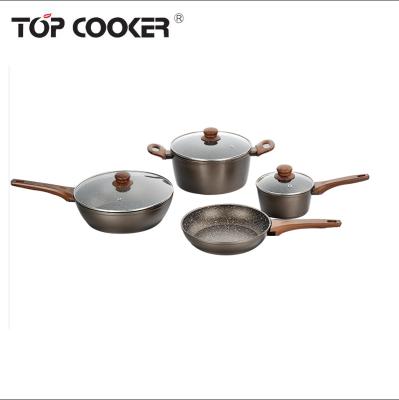 China Viable High Quality 7PCS Kitchenware Forged Cookware Aluminum Marble Stone Coating Sets for sale