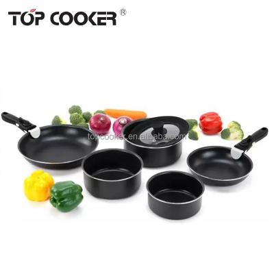 China Viable Pressed Stackable Nonstick Cookware Set With Detachable Handle Pots And Pans for sale