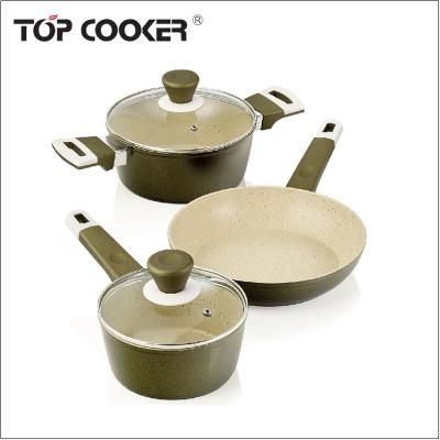 China Viable Cookware Set of Diamond Aluminum Forged Marble Coating for sale