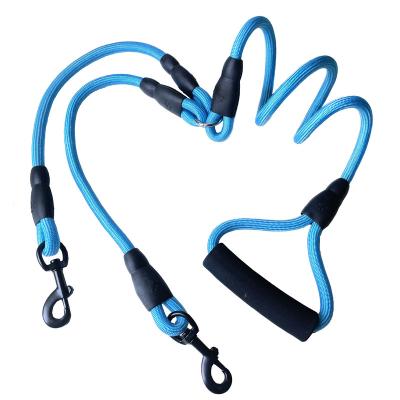 China Stored Pet Supplies Wholesale Tow Two Dog Pull Rope One Nylon Hand Guard Walking Handle for sale