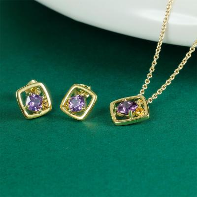 China TRENDY Grace Jewelry Fat Square Gold Plated 925 Sterling Silver Necklace Earrings Fashion Fine Jewelry Jewelry Sets for sale