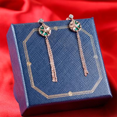 China TRENDY Grace Jewelry Luxury Custom Tassel Rose Gold Plated Flowers Malachite Fine Jewelry Earrings Women for sale