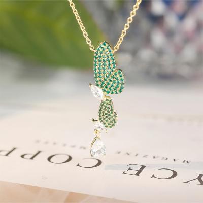 China Trendy Grace Jewelry Butterfly Fashion Custom Zircon Nano Gold Plated 925 Sterling Silver Necklace Jewelry For Women for sale