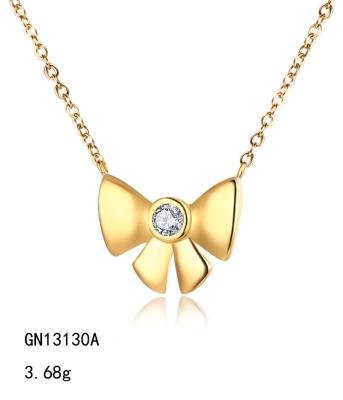 China Trendy Grace Jewelry Bow Fashion Custom Zircon Gold Plated 925 Sterling Silver Necklace Jewelry For Women for sale