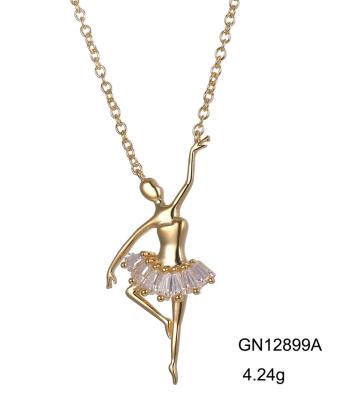 China Trendy Grace Jewelry Ballet Dancer Fashion Custom Zircon Gold Plated 925 Sterling Silver Double Necklace Jewelry For Women for sale