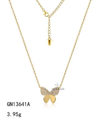 China Trendy Grace Jewelry Butterfly Fashion Custom Zircon Gold Plated 925 Sterling Silver Necklace Jewelry For Women for sale