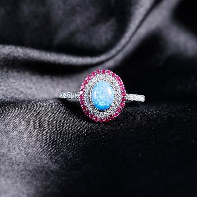 China Trendy Grace Jewelry Statement Custom Zircon Red Corundum Opal 925 Sterling Silver Fashion Jewelry Rings For Women for sale