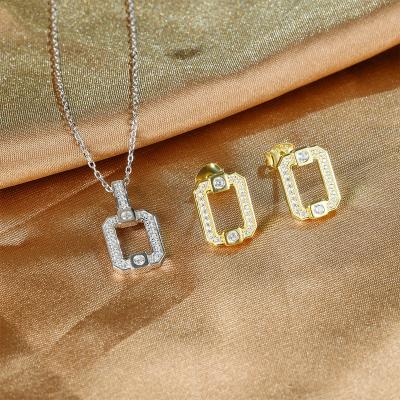 China TRENDY Grace Jewelry Hollow Frame Modern S925 Sterling Silver Fashion Earrings Necklace Jewelry Set for Woman for sale