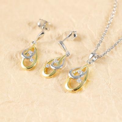 China TRENDY Grace Jewelry New Arrival Water Drop Drip Rhodium and Gold 2 Tone Plated CZ Cubic Zirconia Custom Women Jewelry Set for sale