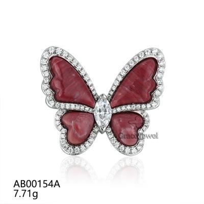 China 925 SILVER Grace Jewelry Cute Animal Heart Stone Rhodonite 925 Silver Trendy Luxury Zircon Ladies Butterfly Brooch for sale