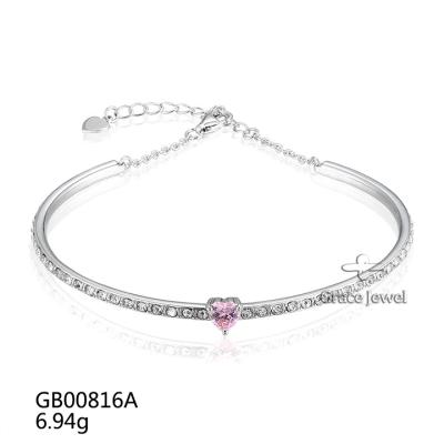 China TRENDY Grace Jewelry Minimalist Love Romantic Heart Pink Zircon Silver 925 Natural Stone Jewelry Bangle for sale