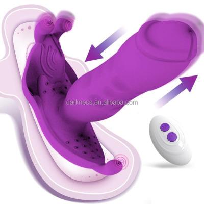 China Safe material; vibration 7; 3 Mode Thrusting Dark Thrusting Butterfly Vibrator Dildos Wholesale Remote Control Wearable Panties Vibrators Telescopic Anal Sex Toys for sale