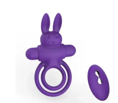 China Wholesale Remote Control Stretchy Dismountable Bunny Ear Design Dark Bullet Rabbit Cock Ring Vibrating Penis Ring Double With Bunny Ears Sex Toys for sale