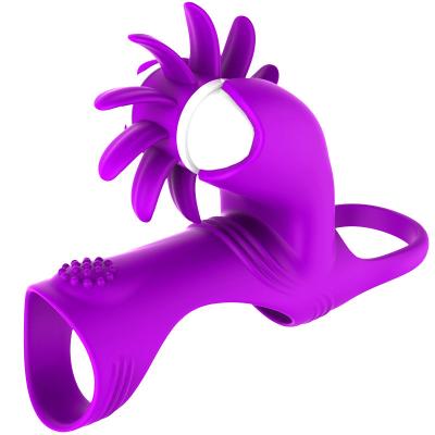 China Tongue Licking Ring Wholesale Silicone Rechargeable Dark Tongue Cock G Spot Vibrating Double Cock Ring Prostate Massage Sex Toys for sale