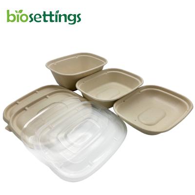 China 850ml/1100ml/1300ml Sugarcane Bagasse Lunch Box Rounded Minimalist Salad Box Rounded Disposable Biodegradable Biodegradable Box With Lid for sale