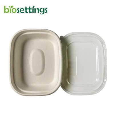 China Sugarcane Bagasse Pulp Disposable Tableware 40oz 1000ml PET Lid Microwavable Molded Rectangular Disposable Pulp Food Container for sale