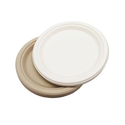 China 9 Inch Disposable Round Compostable Biodegradable Sugar Cane Bagasse Pulp Dishes for sale