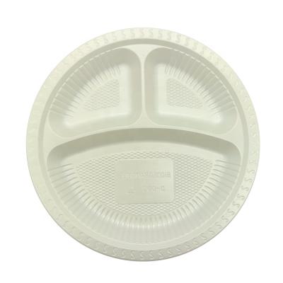 China 3 Compartment Dia228.6mm 370ml Disposable Round Dish PP Disposable Eco Friendly Biodegradable Cornstarch Plastic Dish for sale