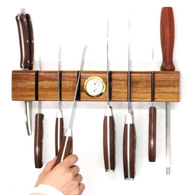 China 2021 New Arrivals Sustainable Multifunctional Style New And Original Wooden Magnetic Knife Holder With Thermometer And Hygrometer for sale