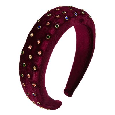 China Simple Fashion Trendy High Quality Durable Crystal Beads Sponge Wide Headband Handmade Hair Band for sale