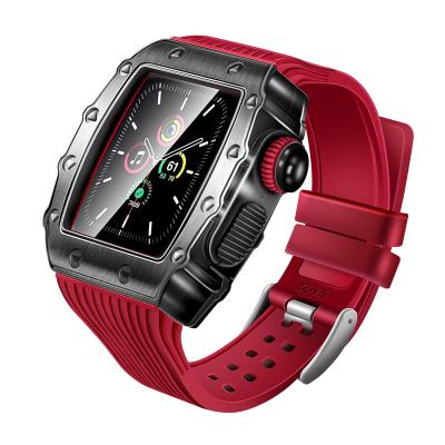 China Luxury Charm Aluminum Alloy Case For Apple Watch Se 7 44 45MM Silicone Belt For iWatch Series 6 543 Metal Rubber Retrofit Kits for sale