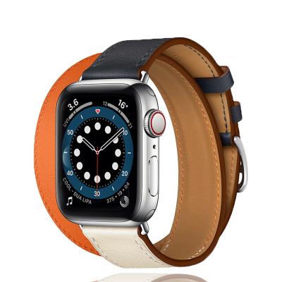 China Luxury Double Tour Strap For Apple Watch Band 45mm 41mm 44mm/40mm Leather 42mm/38mm iWatch Band 5 Series 4 3 Se Band 6 7 for sale