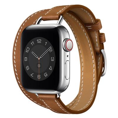 China Luxury Charm For Apple Watch 7 Se 45mm 41mm Double Slim Leather Band Tour Strap For iwatch 7 Series 6 5 4 3 40mm 44mm 38mm 42mm Slim Correa for sale