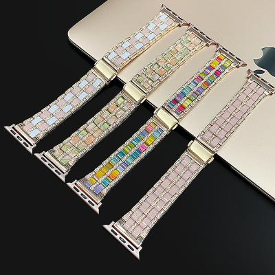 China Luxury Luxury Resin Diamond Strap For Apple Watch Band Series 7 6 Se 5 Women Metal Lady Steel Strap For Iwatch 41 45mm 40 44 42 38mm for sale