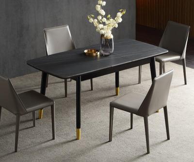 China Metal Leg Design Dining Table And Stackable Cheap Modern Fabric Upholstered Leather Diner Chairs for sale