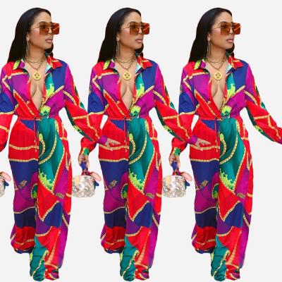 China Anti-pilling Women Designer Summer Overalls For Lady Fashion Overalls Chain Print Loose Overalls for sale