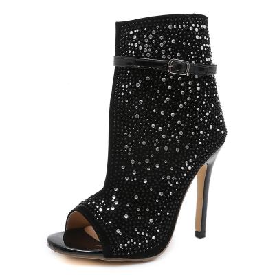 China Lady High Quality Fashion Summer Luxury Fashion Trend Up Rhinestone Diamond Mature Women Shoes High Heel Boots Sandals for sale