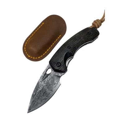 China High quality layers of Damascus Ebony Wood Handle Folding Knife multi functional knife steel 73 for sale