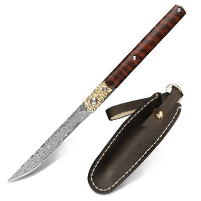 China Multi Functional Knife Factory New Design Hot Custom Handmade With Leather Sheath Damascus Steel Folding Knife for sale