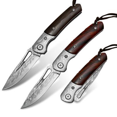 China Multi Functional Knife Handle Folding Knives With Leather Sheath For Outdoor Survival Camping Hunting Damascus Steel Tactical Pocket Knife for sale