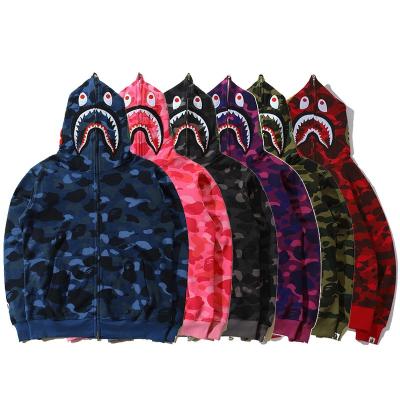 China Anti-Shrink 3d print hoodie Shark cotton printed hoodie men's high quality autumn vintage street trend loose casual hoodie full zipped up for sale