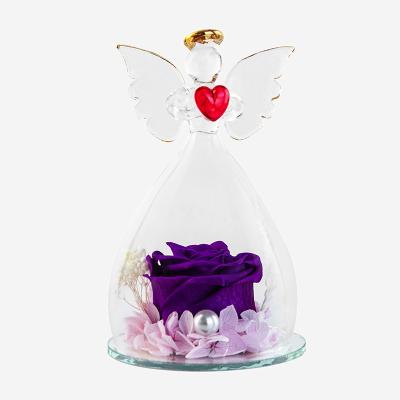 China Real Romantic Preserved Rose Best Selling Gift Eternal Lasting Fresh Rose Preserved Flower in Angel Glass Dome for sale