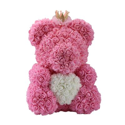 China Fashional Artificial Flowers 25Cm 40Cm Size Valentines Day With Styrofoam Mini Forever Artificial Flower Giant Teddy Rose Bear Gift Box for sale