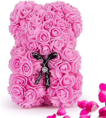 China Exquisite Gift Box Rose Artificial Flowers PE Bear Flower Foam Red Rose For Mother's Day Gift for sale