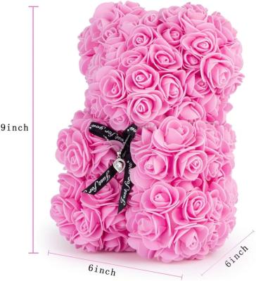 China Moss Rose Plant Wholesale Artificial 40cm Rose Flower With Gift Box Moss Bear for sale