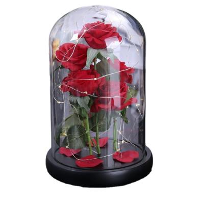 China High Quality Colorful Hot Sale Valentine's Day Gifts Beauty And The Beast Led Rose Night Light Battery Lamp With Wooden Base for sale