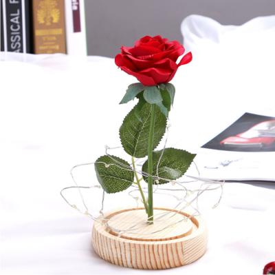 China Factory direct sale beautiful colorful Rose Night Light Battery Lamp led high quality cheap with wooden low preserved silk mounted eternal love for sale