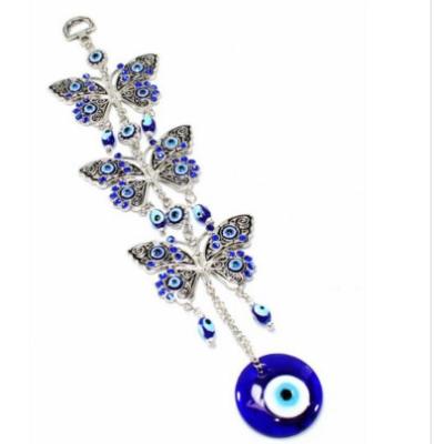 China Religious Turkish Pendant Blue Eyes Of Evil Townhouse Pendant Three Interior Butterflies And Devil's Eyes for sale