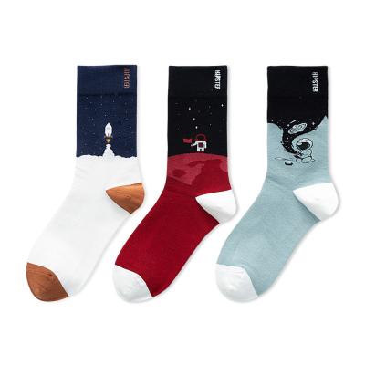 中国 Uron Space Plan Antibacterial Warm Fashion Socks Men's Trend Knitted Fashion Socks 販売のため