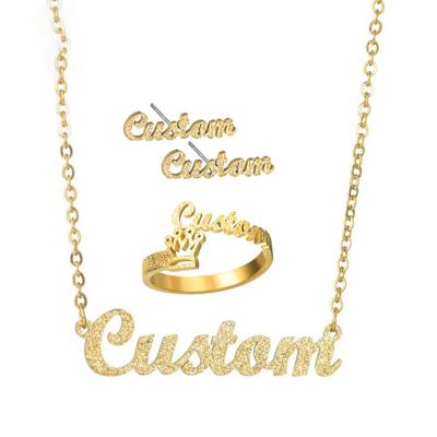 China Personalized Unique Custom Name 14K 18K Gold Plated Personalized Customized Stainless Steel Nameplate Name Jewelry Set for sale